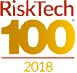 An award logo recognising Lacima as one of the top 100 companies in Risk Tech's 2018 rankings. The award is testament to Lacima's excellence in energy risk and analytics.