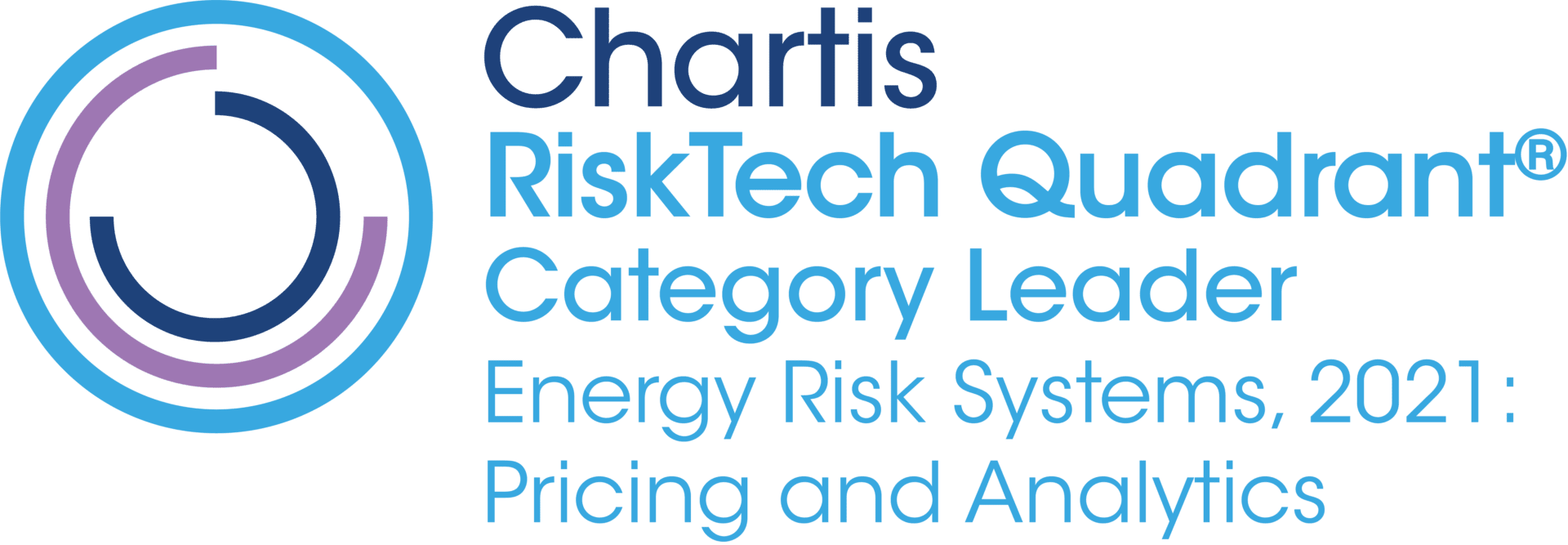 An award logo recognising Lacima as a category leader in Chartis' 2021 Risk Tech Energy Risk Systems, Pricing and Analytics Quadrant. The award is testament to Lacima's excellence in energy risk and analytics.