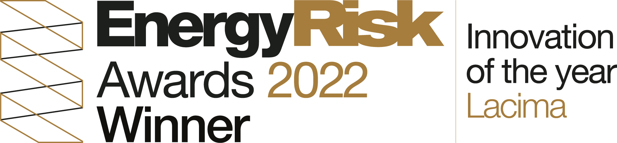 An award logo recognising Lacima as a winner in the 2022 Energy Risk Software Rankings 'Innovation of the year' category. The award is testament to Lacima's excellence in energy risk and analytics.