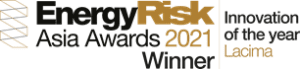 An award logo recognising Lacima as the 2021 Energy Risk Asia Awards winner for Innovation of the Year. The award is testament to Lacima's excellence in energy risk and analytics.