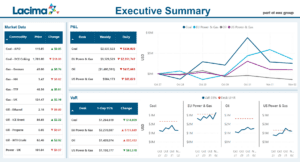 A screenshot of an interactive dashboard created by integrating valuation mark-to-market (MtM) data outputs from Lacima Analytics with Microsoft Power BI.