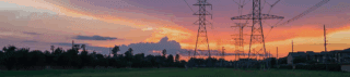 High Tension Power Lines at Sunset